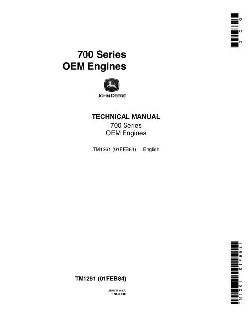 John Deere 8955AF and 8955TF 700 Series OEM Diesel Engines Pdf Repair Service Manual (TM1261)