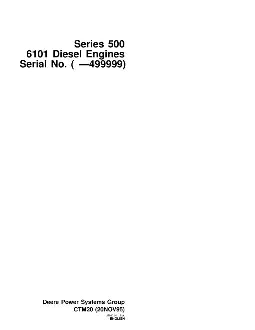 Powertech 6101 (Series 500) Diesel Engines (SN: -499999) Component Pdf Repair Service Manual (CTM20)