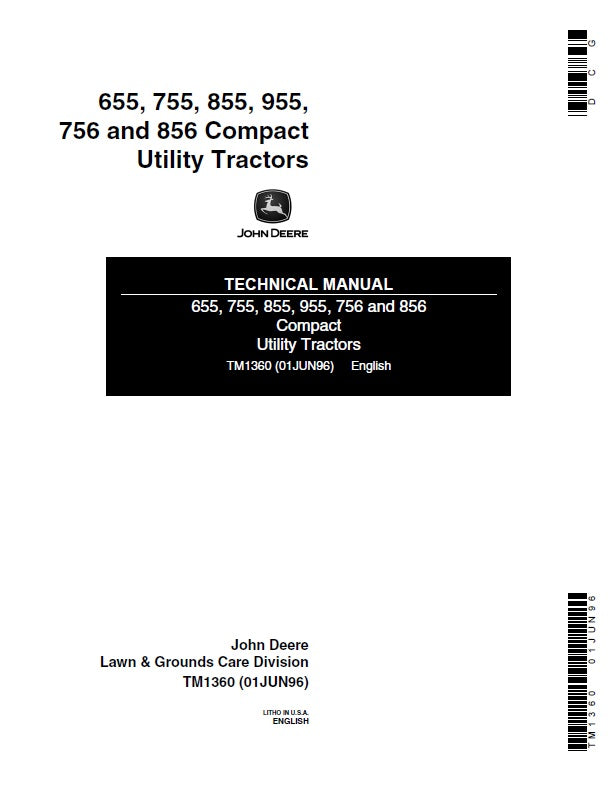 John Deere 655, 755, 855, 955, 756 and 856 Compact Utility Tractors Pdf Service Manual TM1360
