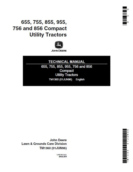 John Deere 655, 755, 855, 955, 756 and 856 Compact Utility Tractors Pdf Service Manual TM1360