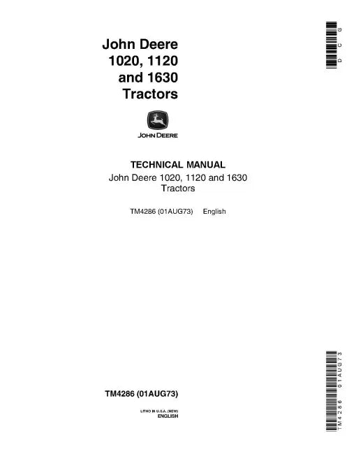 John Deere 1020, 1120 and 1630 Tractors Pdf Technical Manual (TM4286)