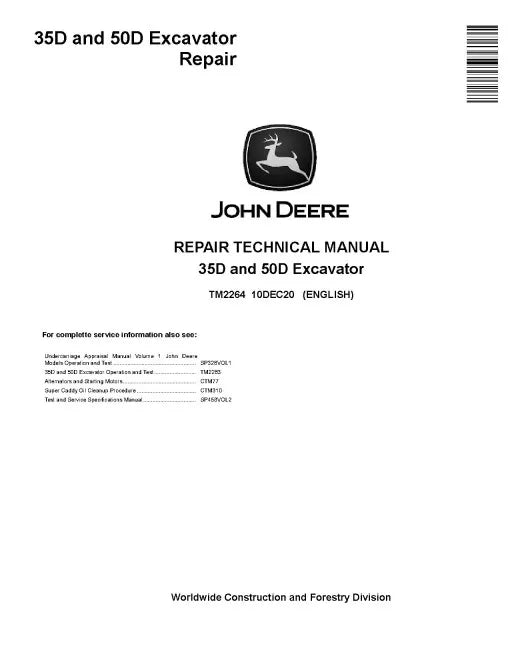 John Deere 35D and 50D Compact Excavators Service Repair PDF Manual (TM2264)