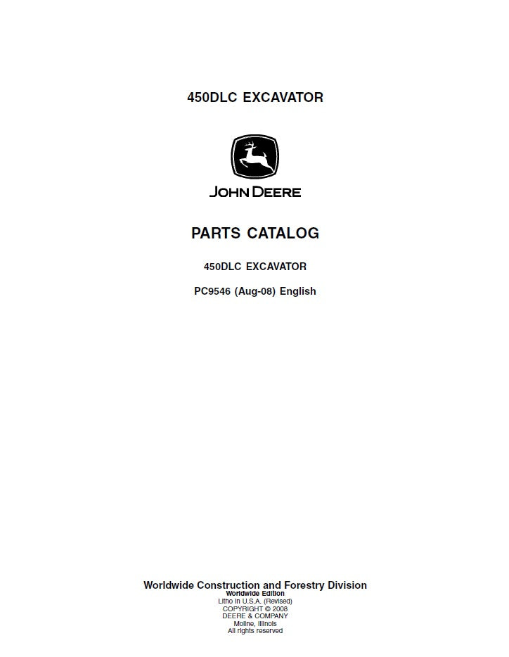 John Deere 450D LC Crawler Excavators PDF Parts Catalog Manual PC9546