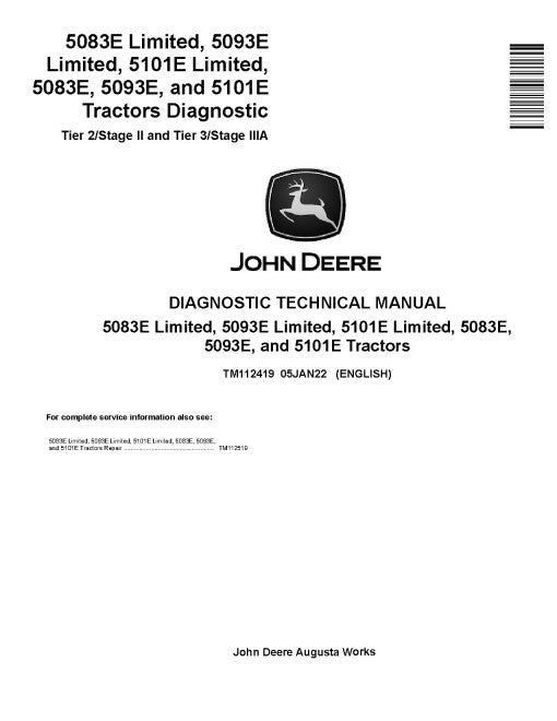 John Deere 5083E, 5083E Limited, 5093E, 5093E Limited, 5101E, and 5101E Tractors Diagnostic Manual (TM112419) – Instant PDF Download