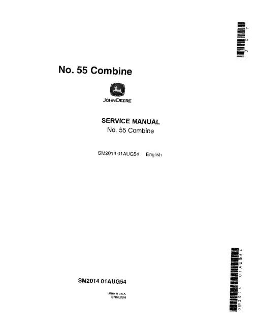 John Deere 55 Combine Pdf Technical Service Manual SM2014