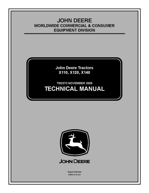 John Deere X110, X120 and X140 Lawn Tractors PDF Technical Manual TM2373