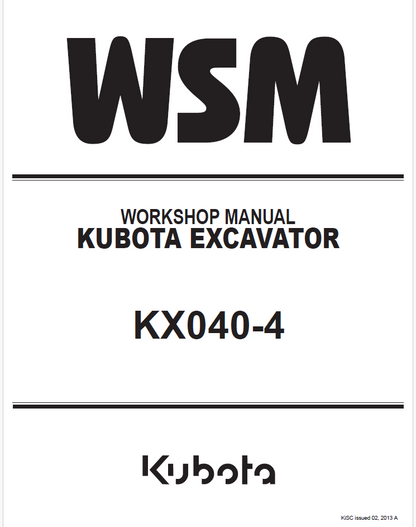 Kubota KX040-4 Excavator Repair Manual | OEM PDF Download