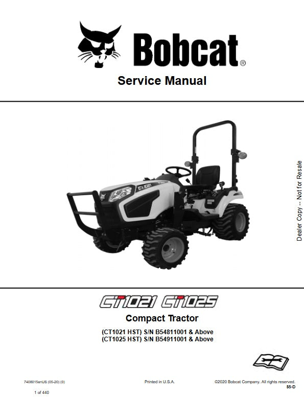 Bobcat CT1021, CT1025 HST Compact Tractor Repair Service Manual