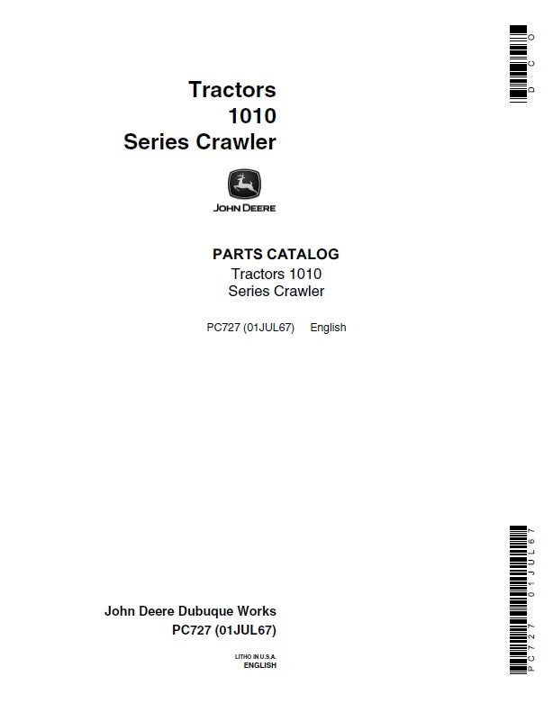 John Deere 1010 Crawler Tractors Parts Catalog Manual PDF PC0727