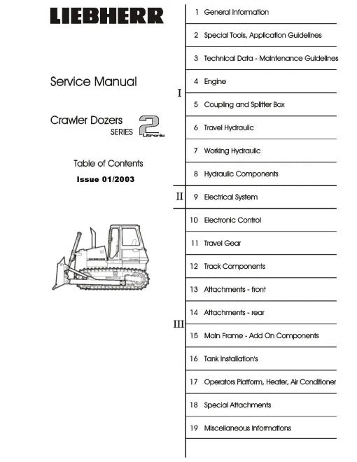John Deere 1050C, 950C, Liebherr 742 and 752 Crawler Dozer Pdf Technical Service Repair Manual TM1946