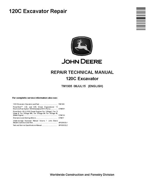 John Deere 120C Crawler Excavators Repair Manual (TM1935)