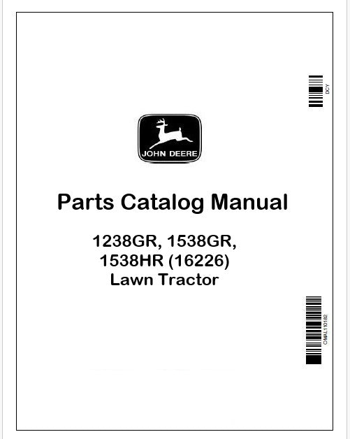 John Deere 1238GR, 1538GR, 1538HR (16226) Lawn Tractor Parts Catalog Manual PDF PC4271