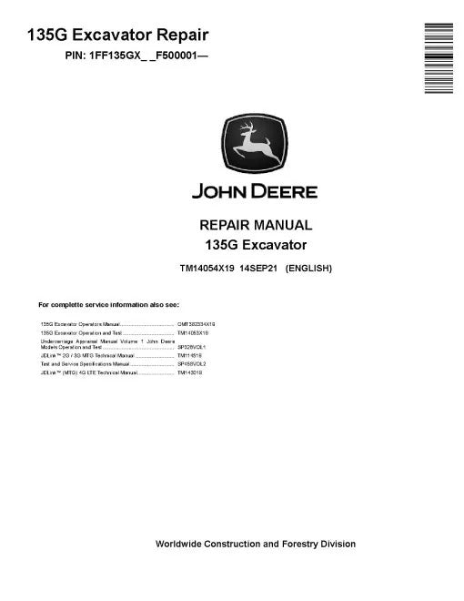 John Deere 135G Crawler Excavator Pdf Technical Service Repair Manual TM14054X19