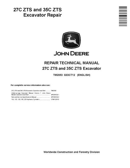 John Deere 27C ZTS and 35C ZTS Compact Excavators Repair Manual (TM2053)