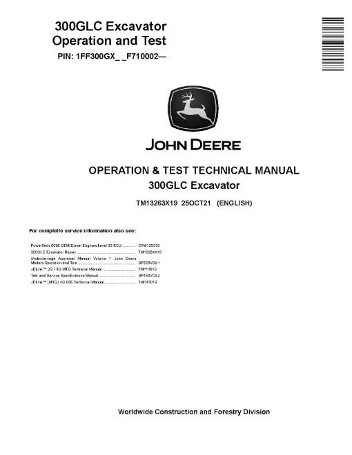 John Deere 300GLC Crawler Excavator Pdf Diagnostic Operation and Test Manual TM13263X19