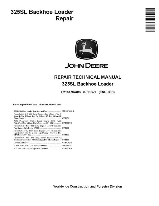 John Deere 325SL Backhoe Loader Pdf Technical Service Repair Manual TM14475X019