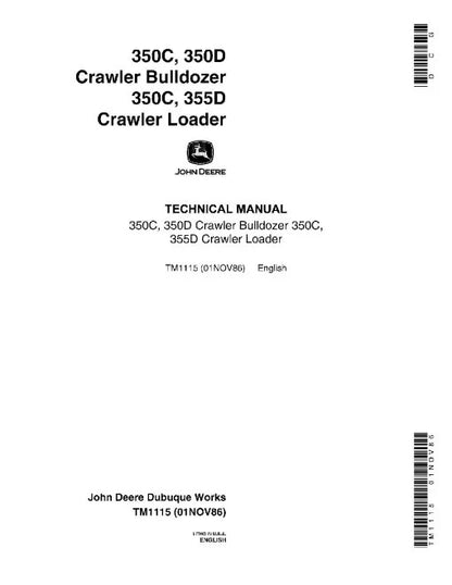 John Deere 350C, 350D Crawler Dozers, 350C and 355D Crawler Loaders Pdf Technical Service Repair Manual TM1115