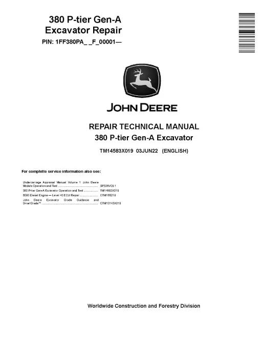 John Deere 380 P-Tier (SN. from F_00001) Crawler Excavators Repair Manual (TM14583X019)