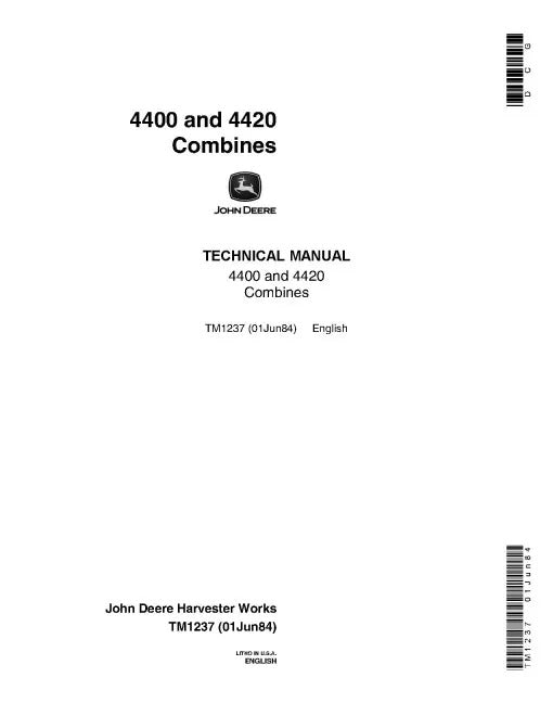 John Deere 4400 and 4420 Combines Pdf Technical Service Repair Manual (TM1237)