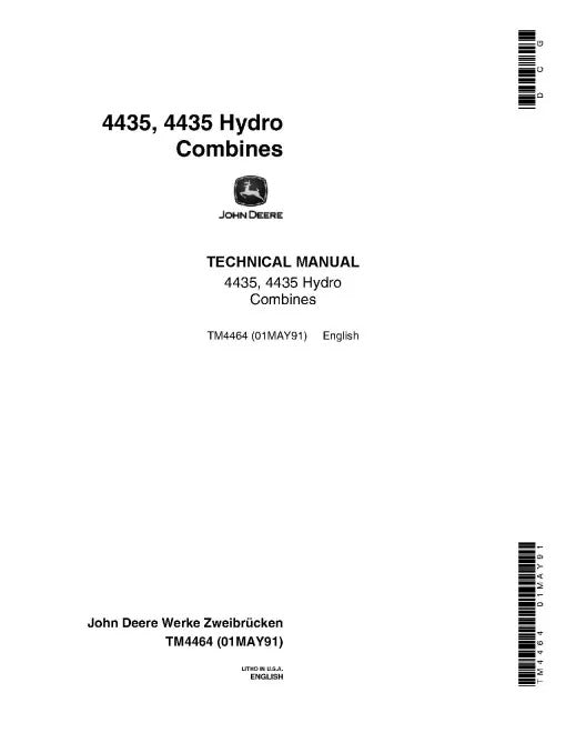 John Deere 4435 and 4435 Hydro Combines Pdf Technical Service Repair Manual TM4464