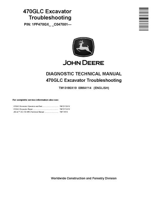 John Deere 470GLC Crawler Excavator Pdf Diagnostic, Diagnostic Manual TM13180X19