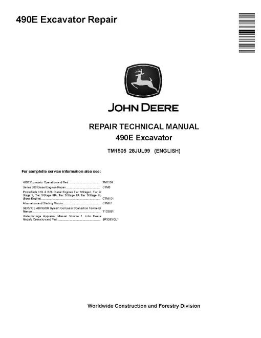 John Deere 490E Crawler Excavators Repair Manual (TM1505)