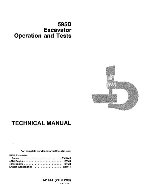 John Deere 595D Wheeled Excavators Operation and Test Manual (TM1444)