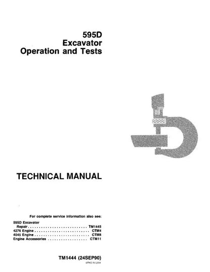 John Deere 595D Wheeled Excavators Operation and Test Manual (TM1444)