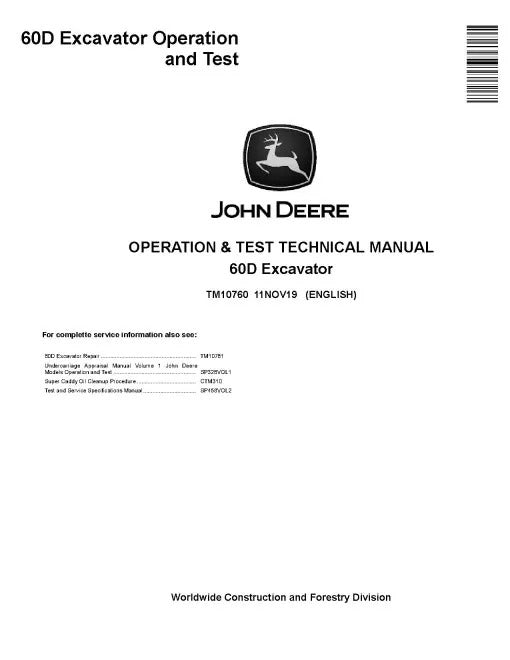 John Deere 60D Compact Excavator Pdf Diagnostic, Operation and Test Manual TM10760