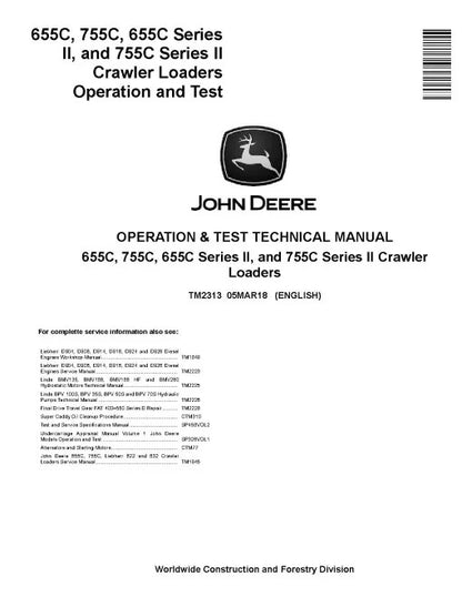 John Deere 655C, 755C, Series II 655C and 755C Crawler Loader Pdf Diagnostic, Operation and Test Manual TM2313