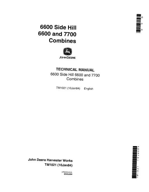 John Deere 6600, 7700 and Side Hill 6600 Combines Pdf Technical Manual (TM1021)