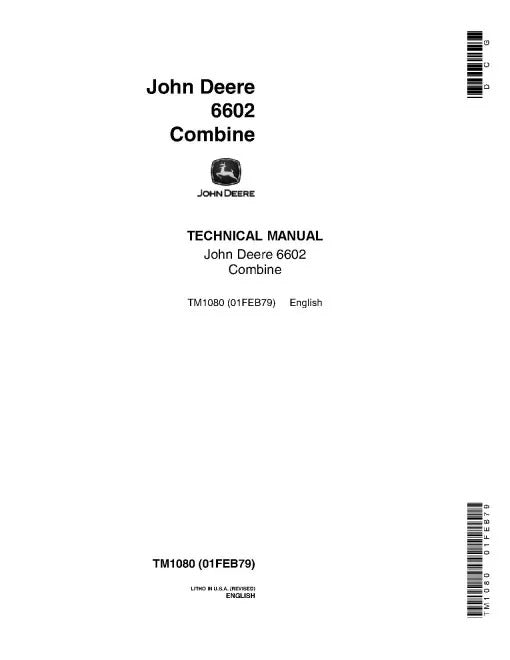 John Deere 6601 and 6602 Combines Pdf Technical Manual (TM1080)