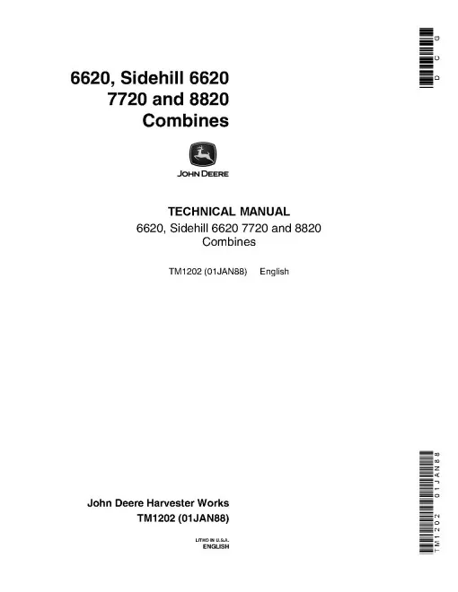 John Deere 6620, 7720, 8820 and SideHill 6620 Combines Pdf Technical Service Repair Manual (TM1202)