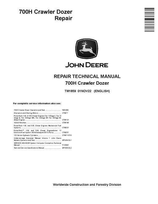 John Deere 700H Crawler Dozer Pdf Technical Service Repair Manual TM1859