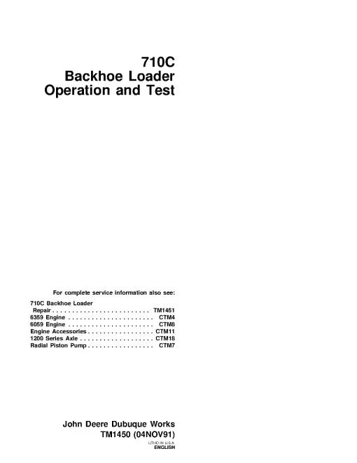 John Deere 710C Backhoe Loader Pdf Diagnostic, Operation and Test Manual TM1450