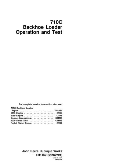 John Deere 710C Backhoe Loader Pdf Diagnostic, Operation and Test Manual TM1450