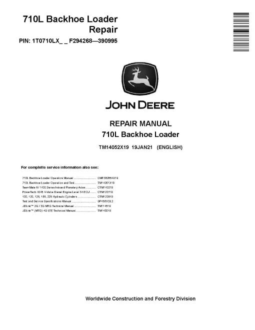 John Deere 710L Backhoe Loader Pdf Technical Service Repair Manual TM14052X19