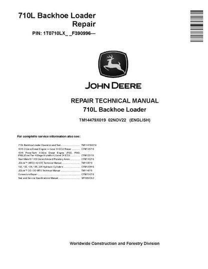 John Deere 710L Backhoe Loader Pdf Technical Service Repair Manual TM14479X019