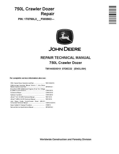 John Deere 750L Crawler Dozer Pdf Technical Service Repair Manual TM14430X019