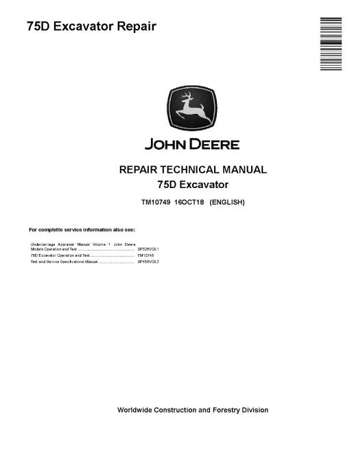 John Deere 75D Crawler Excavator Pdf Technical Service Repair Manual TM10749