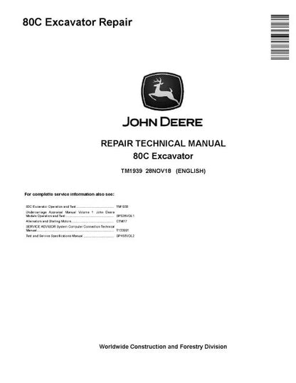 John Deere 80C Crawler Excavators Repair Manual (TM1939)