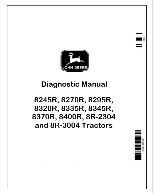 John Deere 8245R, 8270R, 8295R, 8320R, 8335R, 8345R, 8370R, 8400R, 8R-2304 and 8R-3004 Tractors Diagnostic Manual TM119019 Instant PDF