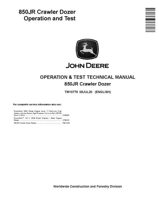 John Deere 850JR Military Crawler Dozer Pdf Diagnostic, Operation and Test Manual TM10779