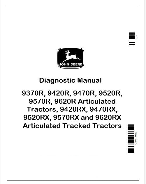 John Deere 9370R, 9420R, 9470R, 9520R, 9570R, 9620R Articulated Tractors, 9420RX, 9470RX, 9520RX, 9570RX and 9620RX Articulated Tracked Tractors Diagnostic Manual TM119419 Instant PDF