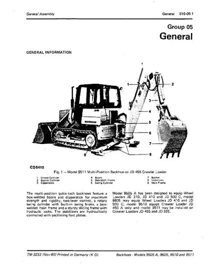 John Deere 9505A, 9510A, 9511 and 9605 Backhoes Pdf Technical Service Repair Manual TM3233 2