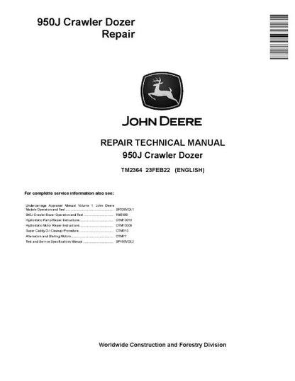 John Deere 950J Crawler Dozer Pdf Technical Service Repair Manual TM2364