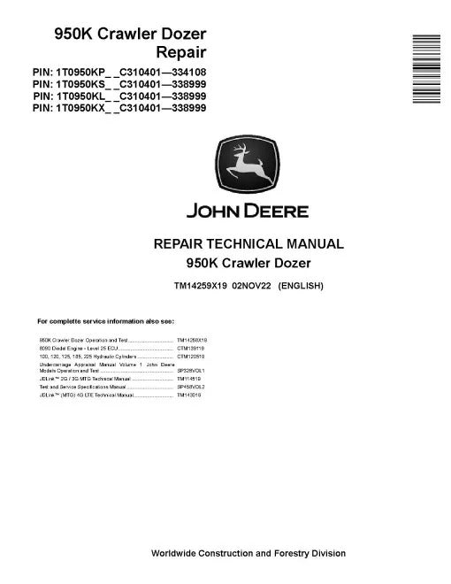 John Deere 950K Crawler Dozer Pdf Technical Service Repair Manual TM14259X19