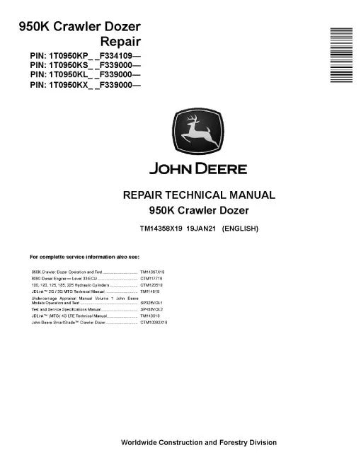 John Deere 950K Crawler Dozer Pdf Technical Service Repair Manual TM14358X19