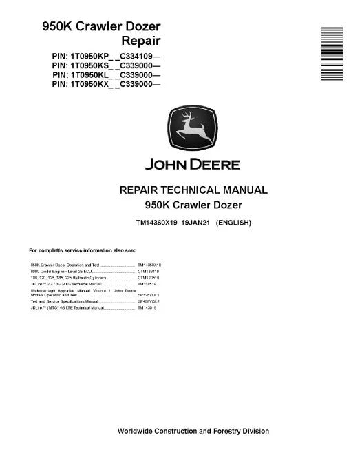 John Deere 950K Crawler Dozer Pdf Technical Service Repair Manual TM14360X19