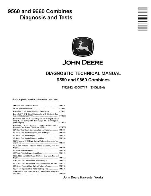John Deere 9560 and 9660 Combines Pdf Diagnostic Manual TM2162